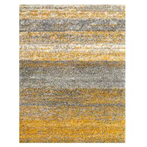 Super Soft Yellow Grey Mottled Striped Shaggy Area Rug 80x150cm