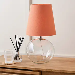 Clear Glass Table Lamp with Terracotta Shade