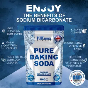 Pure Source Nutrition Baking Soda 3KG (1KG x 3 Bags) Multi Purpose Household Cleaner Sodium Bicarbonate of Soda