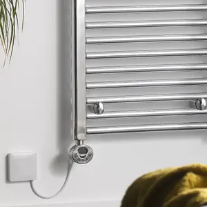 Bray Thermostatic Electric Heated Towel Rail With Timer, Straight, Chrome - W500 x H1400 mm