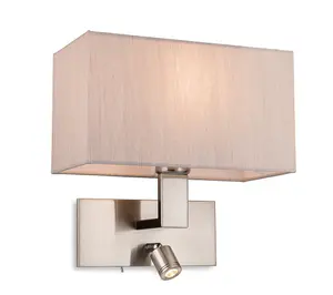 Luminosa Raffles Wall Lamp with Adjustable Switched Reading Light Brushed Steel with Oyster Shade