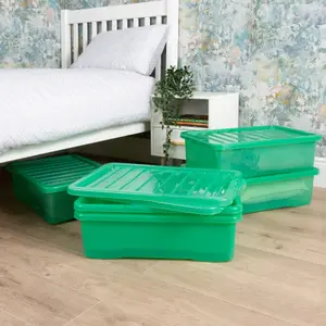 Wham Crystal 5x 32L Plastic Storage Boxes with Lids. Medium Size, Strong . Made in the UK Tint Leprechaun Green