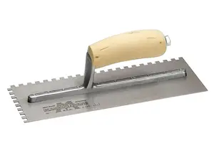 Marshalltown M702S 1/4In Notched Trowel with Wooden Handle - 11 x 4.5 Inches