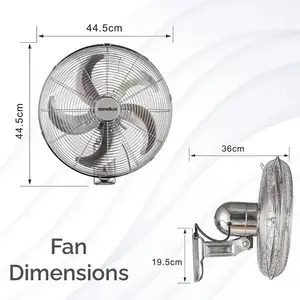 Senelux 16 Inch Chrome Wall Mounted Fan