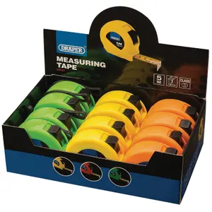 Draper Measuring Tapes, 5m/16ft x 19mm, 3 Colours (Dispenser of 12) 82437