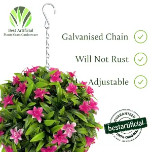 Best Artificial 23cm Pink Lily Hanging Basket Flower Topiary Ball - Suitable for Outdoor Use - Weather & Fade Resistant