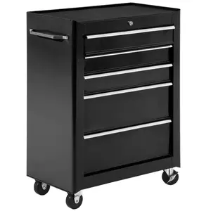 HOMCOM 5-Drawer Lockable Steel Tool Storage Cabinet Wheels Handle 2 Keys Black