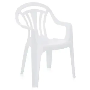 4 x White Plastic Indoor Outdoor Stackable Low Back Patio Garden Chairs