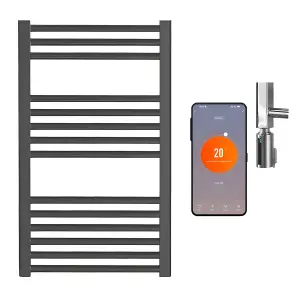 Bray Wifi Electric Heated Towel Rail With Thermostat, Timer, Straight, Black - W400 x H800 mm