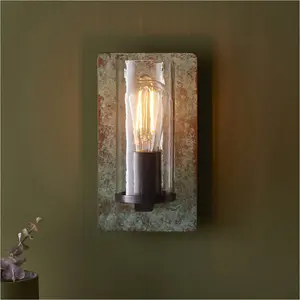 2 PACK Verdigris Bronze Dimmable Wall Light - Clear Round Glass Shade - 10W LED E27