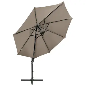 Berkfield Cantilever Umbrella with Pole and LED Lights Taupe 300 cm