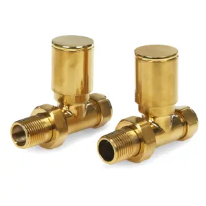 Brushed Brass Straight Manual Radiator Valve 15mm Pair