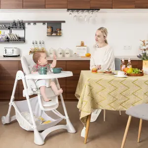 Costway Folding Baby High Chair Adjustable Convertible High Chair W/ Detachable Cushion