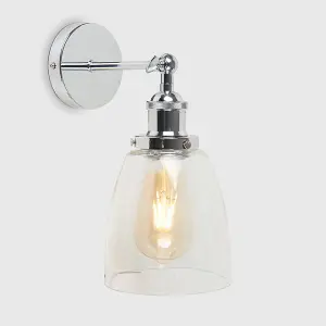 ValueLights Ezrah Pair of Retro Style Polished Chrome Adjustable Knuckle Joint Wall Lights with Clear Glass Shades