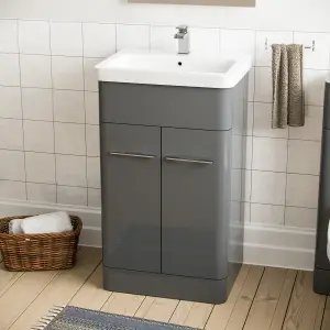 Nes Home Lex 500mm Vanity Basin Unit, WC Unit & Elso Back to Wall Toilet Grey