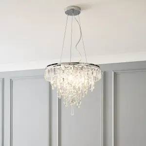 The Lighting Edit Mass Crystal rod Chrome effect 4 Lamp LED Pendant ceiling light, (Dia)415mm