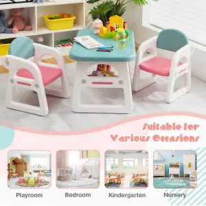 Costway 3 PCS Kids Table & Chairs Set Children Toddler Activity Desk Set w/ Storage Rack