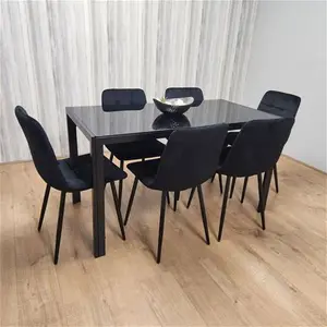 Black Kitchen Dining Table And 6 Black Tufted Velvet Chairs Set Of 6 Dining Room Furniture Fairmont Park