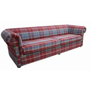 Chesterfield 1930's 4 Seater Balmoral Ruby Red Check P&S Fabric Sofa In Classic Style