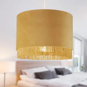 First Choice Lighting Sand Velvet With Chrome Inner Tassled Light Shade