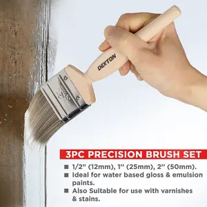 Dekton 3pc Professional Grade Precision Paint Brush Set Decorating DIY Painting