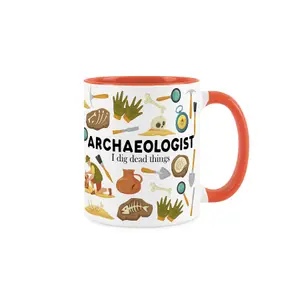 Archeologist Mug - Humourous Dinosaur Excavation Trades Funny Novelty Gift - Tea/Coffee Hot Drinks Orange Ceramic Cup Present