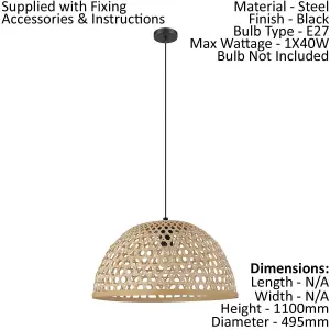 Hanging Ceiling Pendant Light Wicker Shade 1 x 40W E27 Hallway Feature Lamp