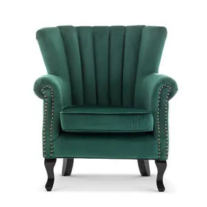 Velvet Emerald Green Jemma Accent Wingback Chair