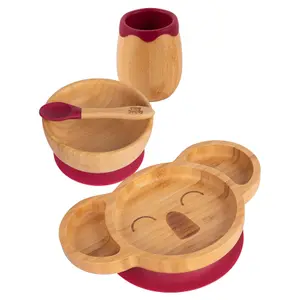 Tiny Dining - Koala Bamboo Suction Baby Feeding Set - Red - 4pc