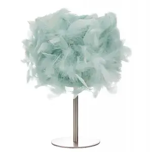 Modern and Real Duck Egg Feather Table Lamp with Satin Nickel Base and Switch