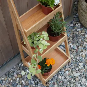 Home Source Bamboo 3 Tier Garden Plant Stand Ladder Tray Unit