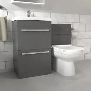 Nes Home Steel Grey Basin Vanity Cabinet With WC Unit & Soft Close Toilet