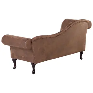 Left Hand Chaise Lounge Faux Suede Brown LATTES