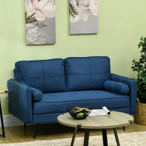 HOMCOM 2 Seater Sofa 143cm Modern Fabric Couch Back Cushions and Pillows, Blue