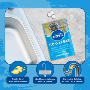 envii FOG Klear - Natural Drain Odour Remover & Unblocker Breaks Down Grease & Fats in Kitchen Drains & Septic Tanks