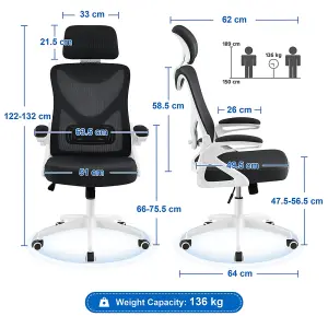 Yaheetech High Back Mesh Office Chair with Headrest and Armrest - White/Black