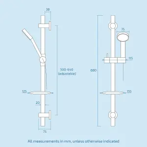 Nes Home Mini Vertical Thermostatic Shower Mixer Valve & Slider Rail, Handset, Hose