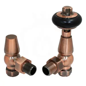 Pair of Angled Copper Wooden Head Radiator Valves