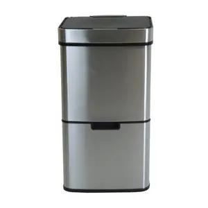 Fogg Stainless Steel Motion Sensor Multi-Compartment Rubbish & Recycling Bin - 62L