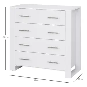 HOMCOM Chest Of 4 Drawers Home Storage Clothes Cabinet Metal Handles Base White