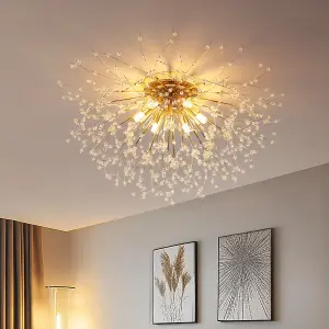 Gold 6 Lights 50cm Dandelion Crystal Flush Mount Ceiling Lights Modern Chandelier Lamp