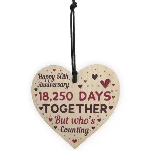 Red Ocean Handmade Wooden Heart Plaque Gift To Celebrate 50th Wedding Anniversary Husband Wife Keepsake