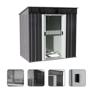 Grey Garden Metal Tool Shed with Lockable and Sloped Roof Design 182cm H