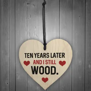 Funny 10th Anniversary Gift For Wife Husband Wood Heart Gift For Him Her Keepsake