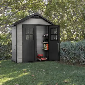 Keter Oakland Grey Plastic 2 door Shed with floor & 2 windows (Base included)