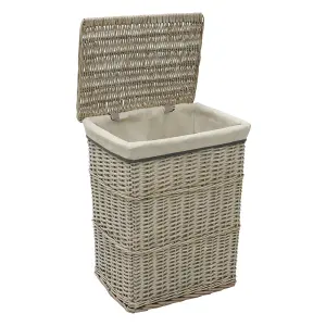 JVL Arianna Rectangular Willow Baskets, Set of 2 Laundry Baskets and 2 Waste Paper Bins, Grey Wash