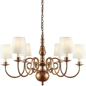 Luxury Hanging Ceiling Pendant Light Solid Brass Marble Silk 6 Lamp Chandelier