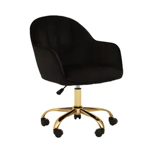 Interiors by Premier Brent Black Velvet And Gold Base Home Office Chair