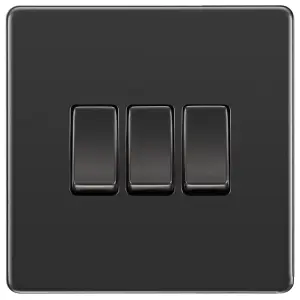 GoodHome Black Nickel 20A 2 way 3 gang Light Screwless Switch