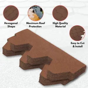 Premium Asphalt Roof Shingles 25 Pcs - Brown Hexagonal Roofing Felt 3 sqm - 31.5 x 12.4 Weatherproof, Heavy-Duty Roofing Material